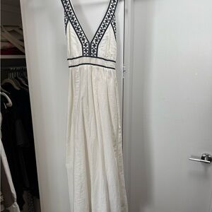 Elegant White and Black Embroidered Dress